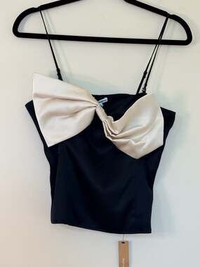 Reformation Natalie Satin Top with Contrast Bow Detail